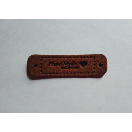 Бирка пришивная "Hand Made with love" 55 х 15 мм. Коричневый