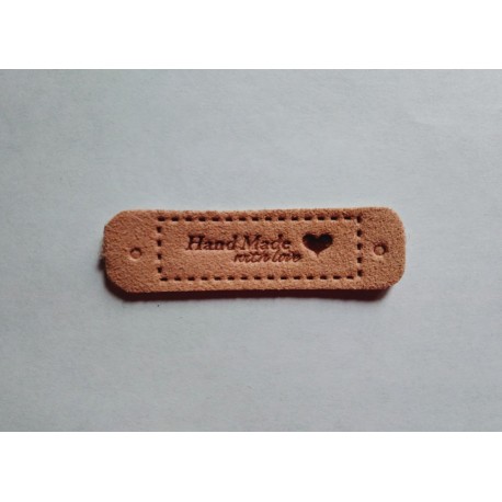 Бирка пришивная "Hand Made with love" 55 х 15 мм. Персик