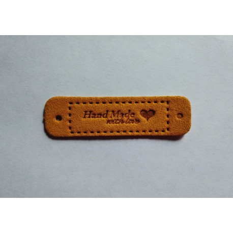 Бирка пришивная "Hand Made with love" 55 х 15 мм. Темно-желтый