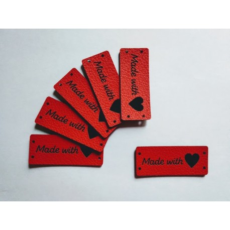Бирка пришивная "Made with love" 50 х 20 мм. Красный
